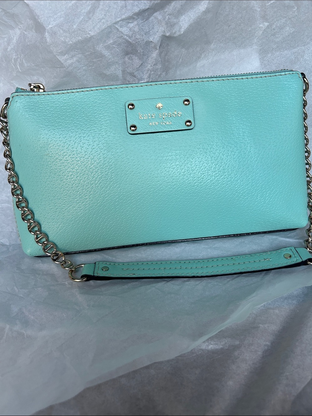 Kate Spade New York Aqua Pebbled Leather Wristlet Clutch Shoulder Bag